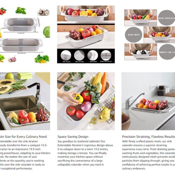 Extendable / Collapsible Colander - Strainer Over the Sink  (Lt. Grey) - Picture 11 of 12